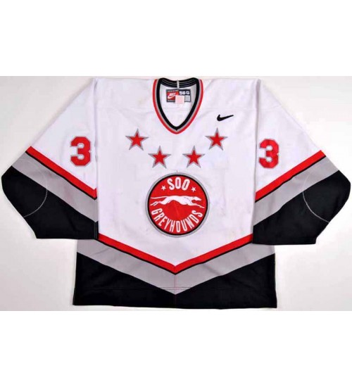 Custom OHL Sault Ste Marie Soo Greyhounds 2002 03 33 Adam Munro Hockey Jersey Home White